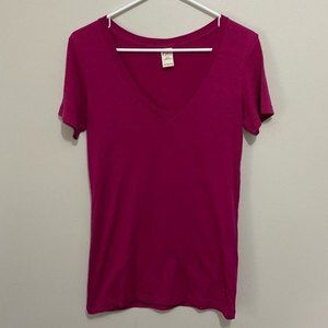 Victoria's Secret PINK fuchsia dark pink Vneck tee Small